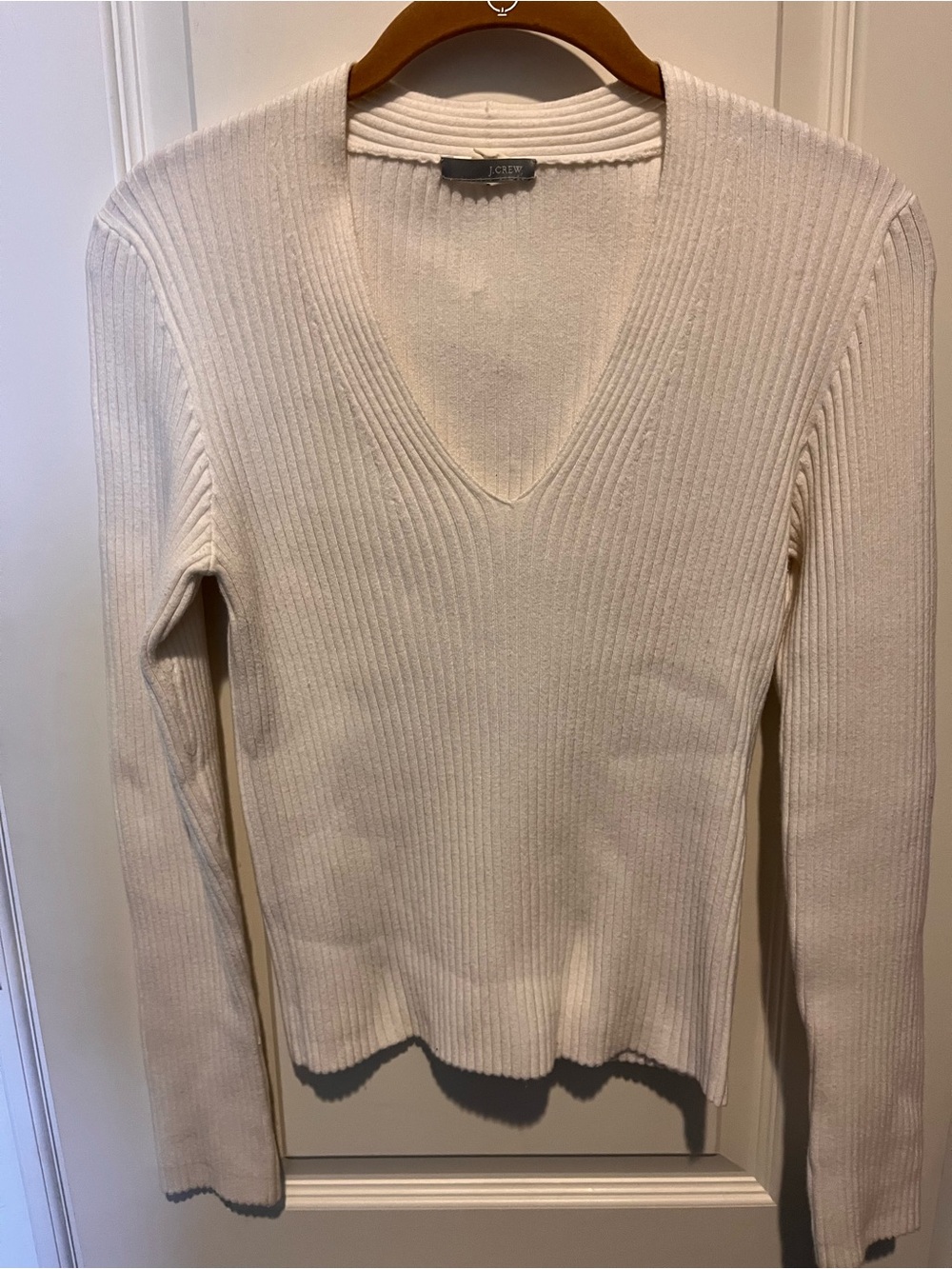 J. Crew Cream Ribbed V-Neck Sweater